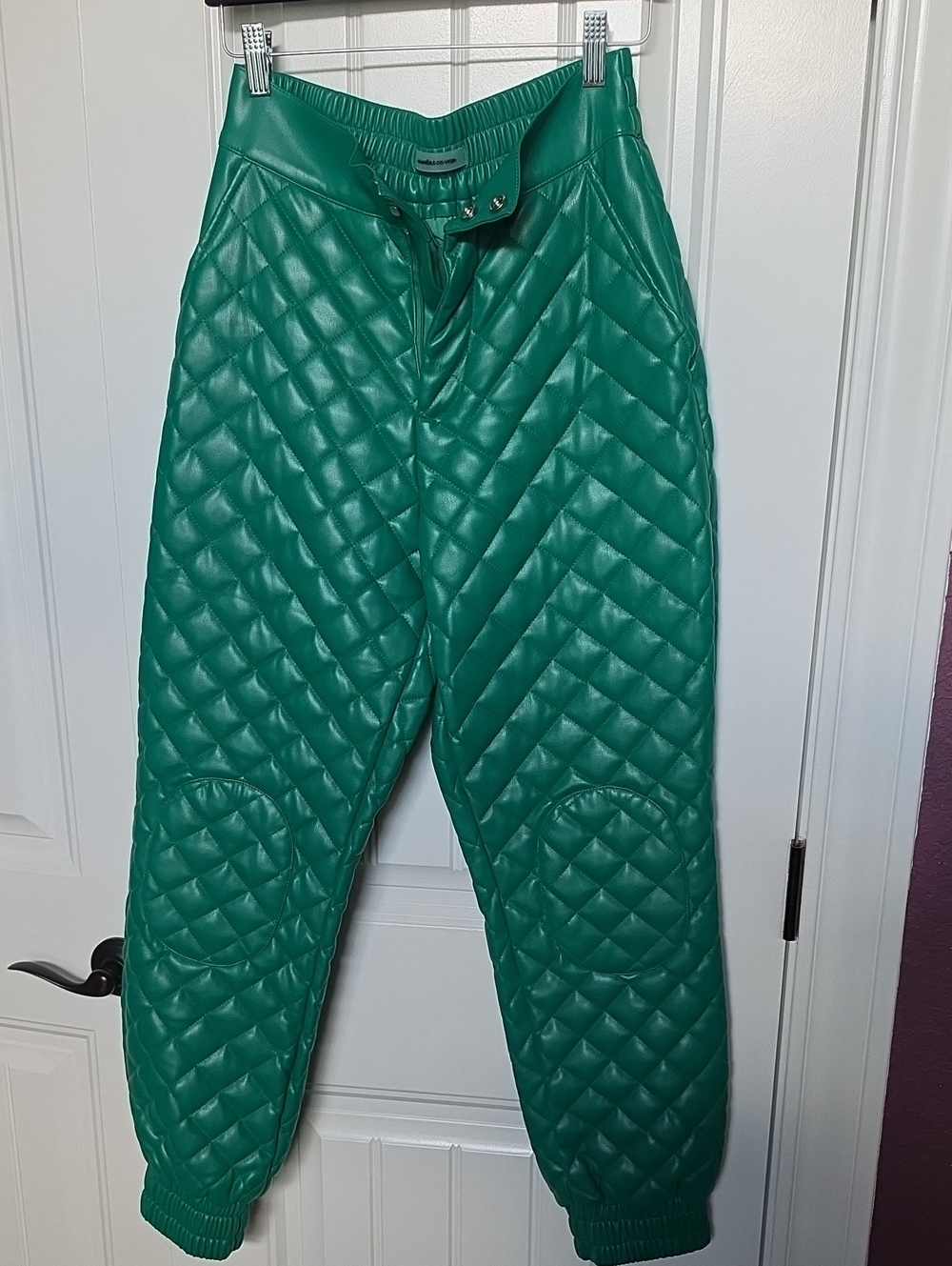 Maniere De Voir Quilted Emerald Green Joggers